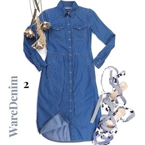 WareDenim Blue Denim Belted Shirt Dress Sz 2  (UK 6)
